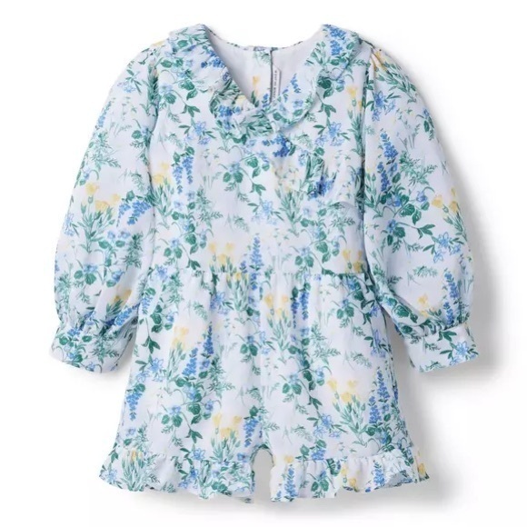 Janie and Jack Floral Ruffle Romper Size 12-18 Months White Floral - Picture 1 of 10